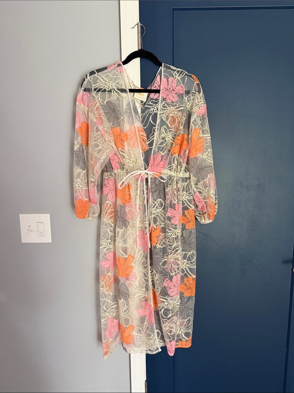 Maeve Anthropologie Sheer Floral Midi Dress Duster Floral S M L one size